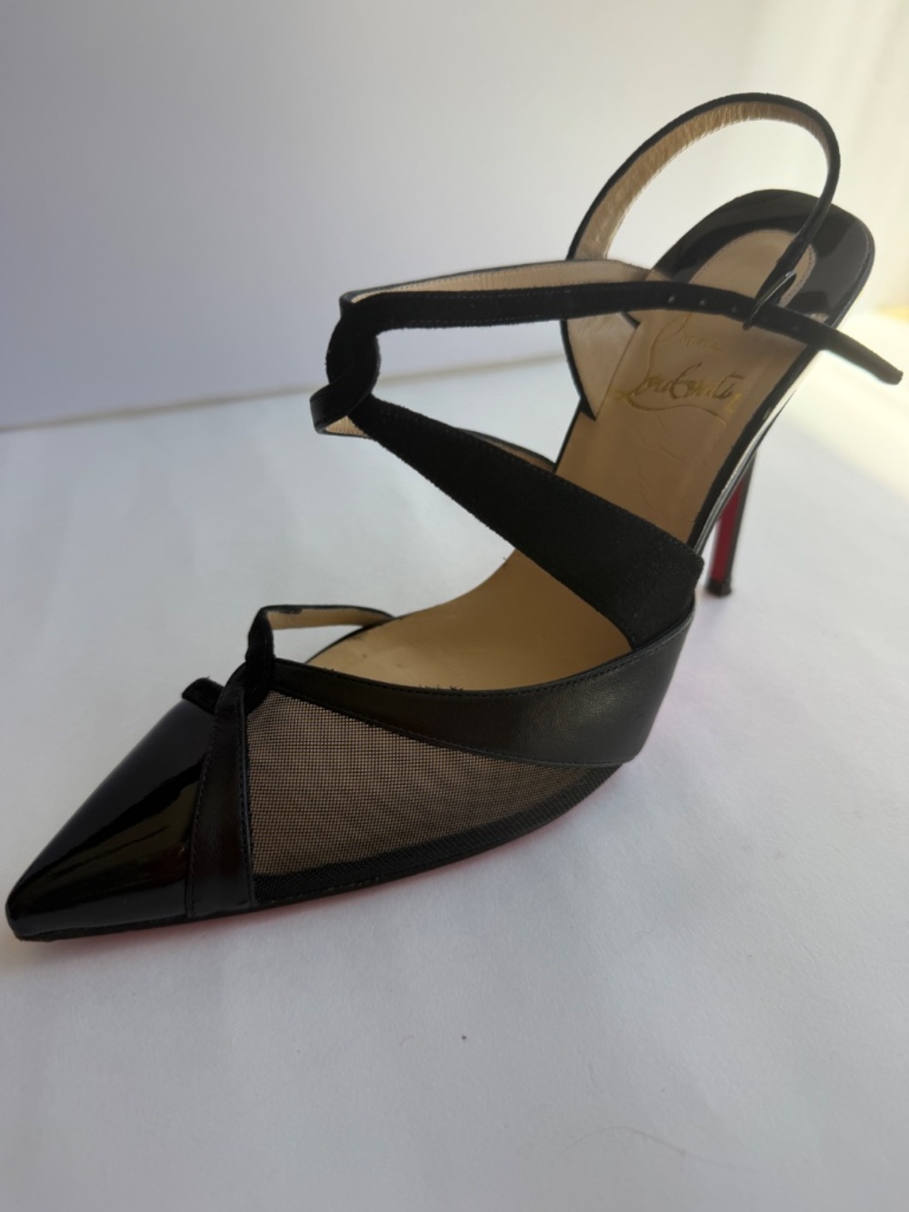 Christian Louboutin Mesh Patent Leather Heels Size 6 Black - Picture 2 of 8
